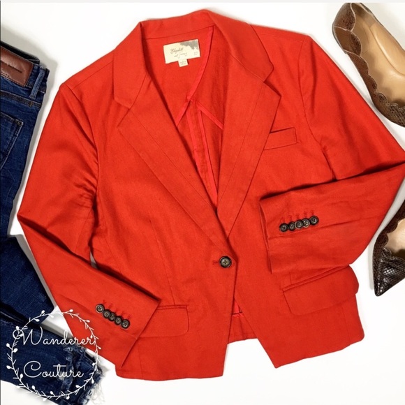 Elizabeth and James Jackets & Blazers - ELIZABETH & JAMES Orange Linen Blend Blazer